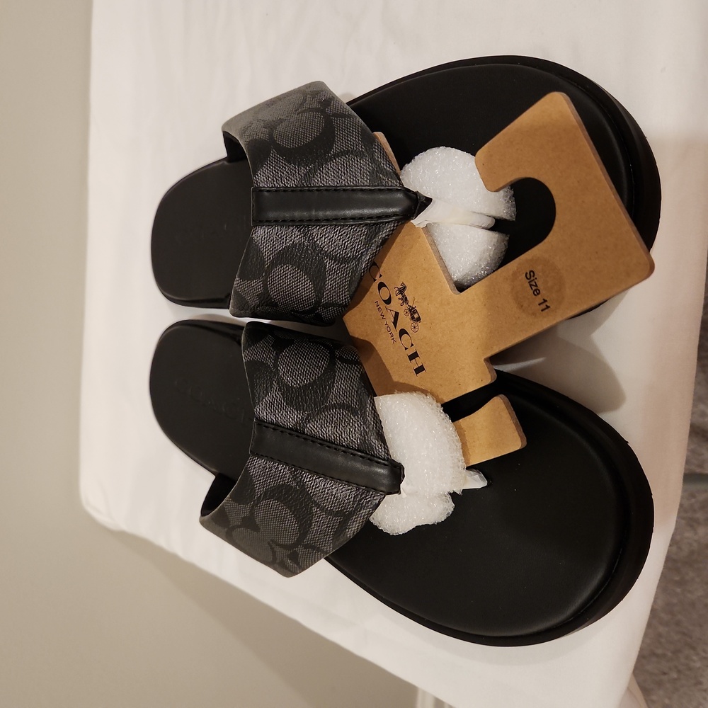 COPY - Coach mens flip flop in signature canvas charcoal multi